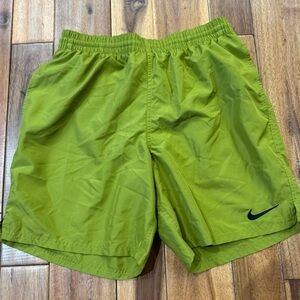 Nike Men's Chartreuse Athletic Shorts with Black Swoosh